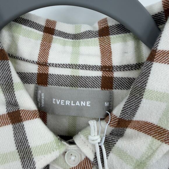 Everlane Button Down Boxy Flannel Shirt in brown plaid Size M - Picture 5 of 9
